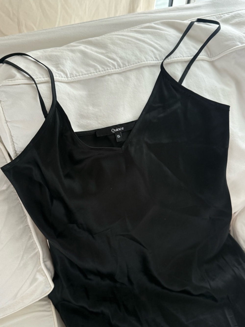 Quince Black Satin Slip Camisole with Adjustable Spaghetti Straps